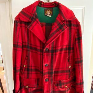 Vintage red buffalo plaid wool field coat